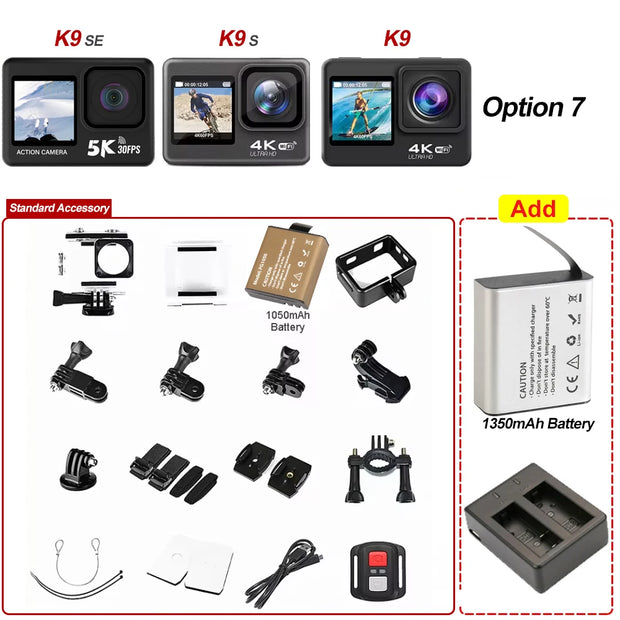 Action Camera 5K30FPS 4K60FPS 2.0 Touch LCD 48MP EIS DVR Webcam Dual Screen Wi-Fi 170D Waterproof 30M 5X Zoom Sports Camera