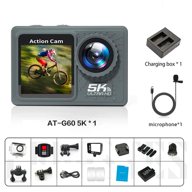 CERASTES Action Camera 5K 4K 60FPS WiFi Anti-shake Dual Screen 170° Wide Angle 30m Waterproof Sport Camera with Remote Control