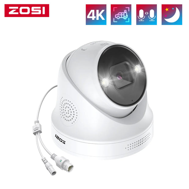 ZOSI 4K PoE IP Camera H.265+ 8MP 5MP HDR Add-on Camera AI Human Detect 100ft Night Vision IP66 Outdoor Video Surveillance Camera