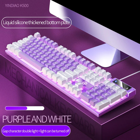 K500 Pink Keyboard Mixed Color White Pink Keycaps 104 Keys Wired Gaming Keyboard for Laptop PC