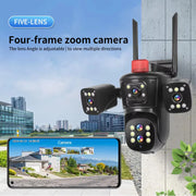 10K 20MP Security WiFi Camera Five Lens Four Screen Surveillance Cam Ai Track 10x Optical Zoom Waterproof Outdoor CCTV Cam Home