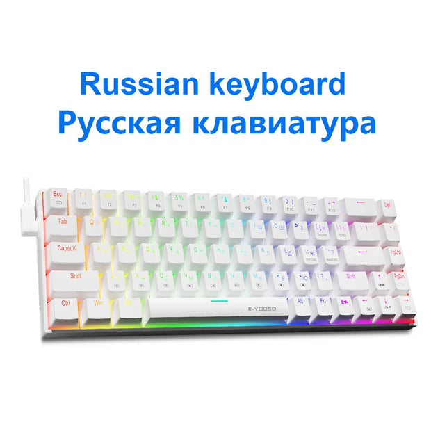 E-YOOSO Z686 RGB USB 60% Mini slim Mechanical Gaming Wired Keyboard Red Switch 68 Keys Russian Brazilian Portuguese for Compute