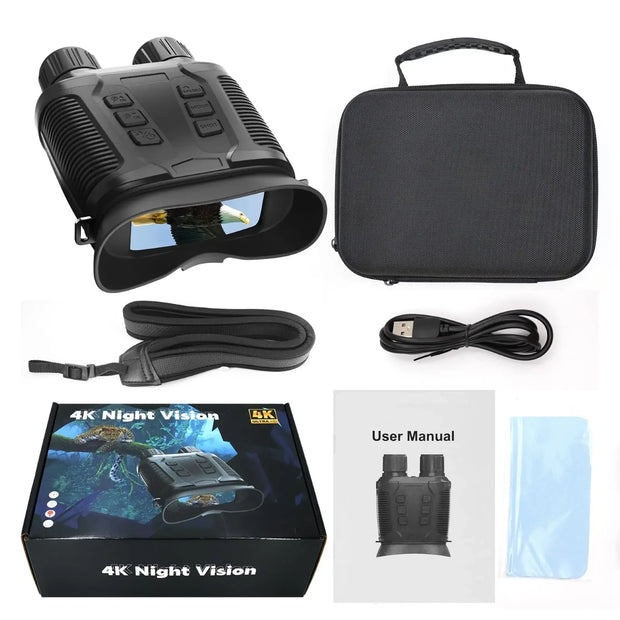 1000m Night Vision Binoculars 4K UHD Infrared Hunting Night Vision Goggles 3.2" HD Screen 10X Digital Zoom for Photos and Videos