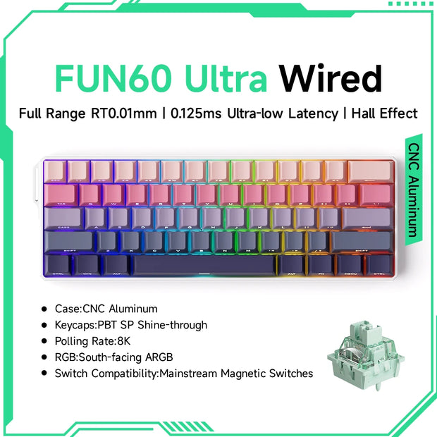 Akko MonsGeek FUN60 Mechanical Keyboard Magnetic Switch 60% Gaming Keyboards Rapid Trigger 0.01mm 8K ARGB HE/TMR Custom Keyboard