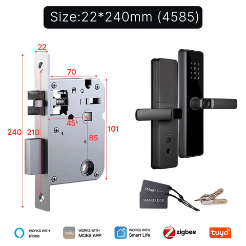 MOES Tuya ZigBee Smart Door Lock Indoor Password Fingerprint Remote Unlock Keycard Tamper Alarm Battery Powered Work With Alexa