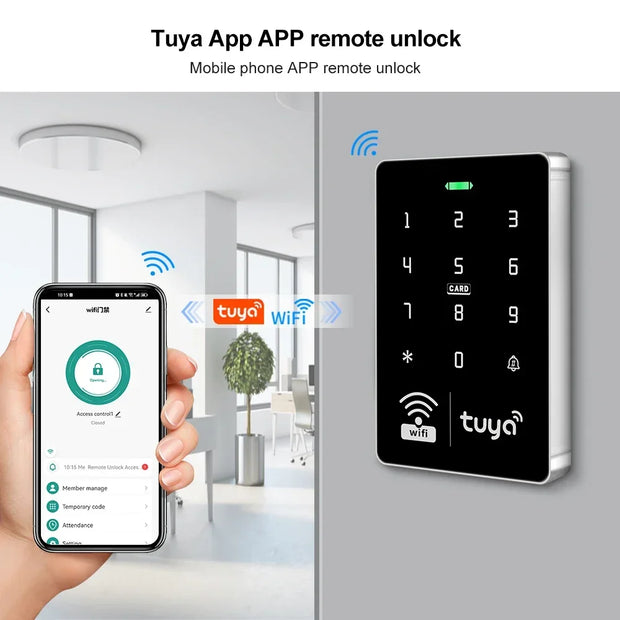 IP68 Waterproof WiFi Tuya Access Control System Keypad RFID Keyboard APP Remote Unlocking  Wiegand Output 125KHz and 13.56MHz