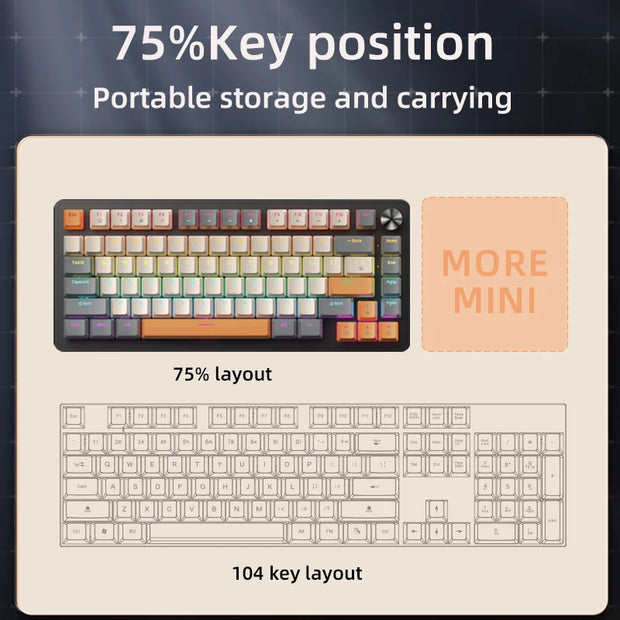 75% Mechanical Keyboard Wired with Media Knob, APAYADO Black Gaming Keyboard,Hot-Swap,ABS Cap Transparent Character Backlighting