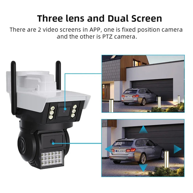 6MP 4K WiFi Camera Dual Lens Dual Screen Outdoor Waterproof Security Video Surveillance Camera Alarm Light IP Camera