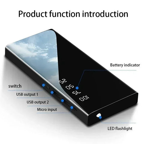 20000mAh LED Digital Display Portable Charger External Battery Suitable for iPhone and Android USB Power Bank Mini Powerbank