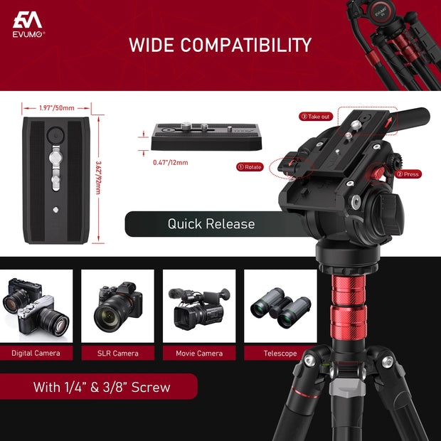 78.7'' Tripod for Camera Professional Camera Tripod Stand Monopod Panoramic Video Head for Dslr Camcorder Max Load 26lbs/12kg