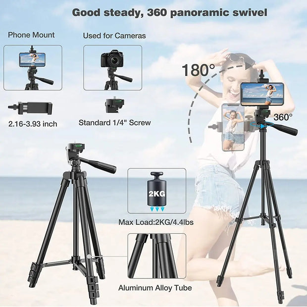 Phone Tripod 102cm Professional Video Recording DSLR Camera Photography Stand for Xiaomi HUAWEI iPhone Gopro with Selfie Remote