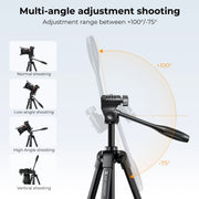 K&F Concept 59.4''/1.5 m Aluminum Lightweight Tripod with Bluetooth Remote Portable Tripode Stand 360° Ball Head for Camera DSLR