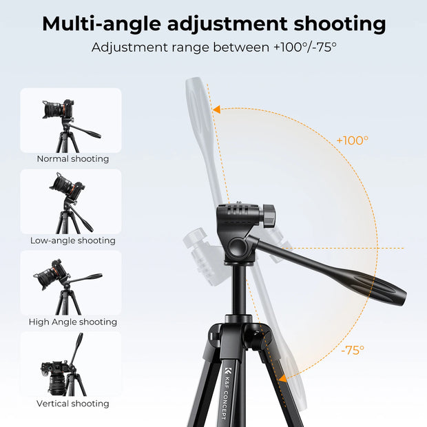 K&F Concept 59.4''/1.5 m Aluminum Lightweight Tripod with Bluetooth Remote Portable Tripode Stand 360° Ball Head for Camera DSLR